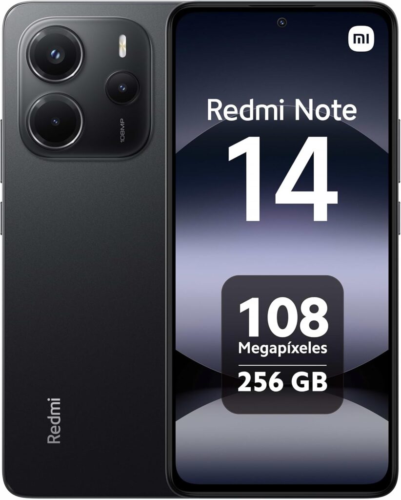 Móvil Redmi Note negro parte delantera y trasera